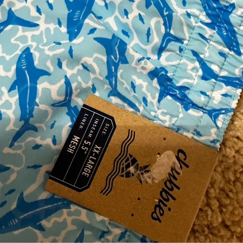 NWT Chubbies Blue Shark Print Swim Shorts -The Shark Sides